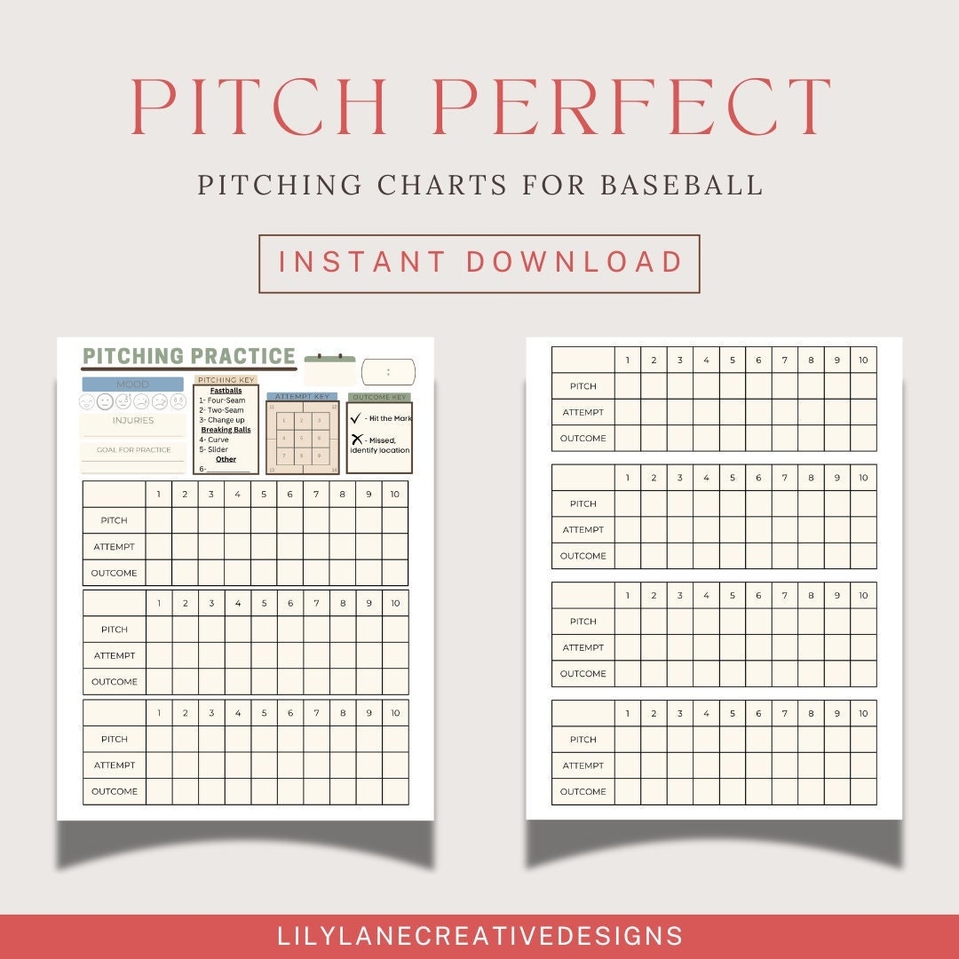 Baseball Pitching Charts Practice Tracker digital Download Etsy Israel