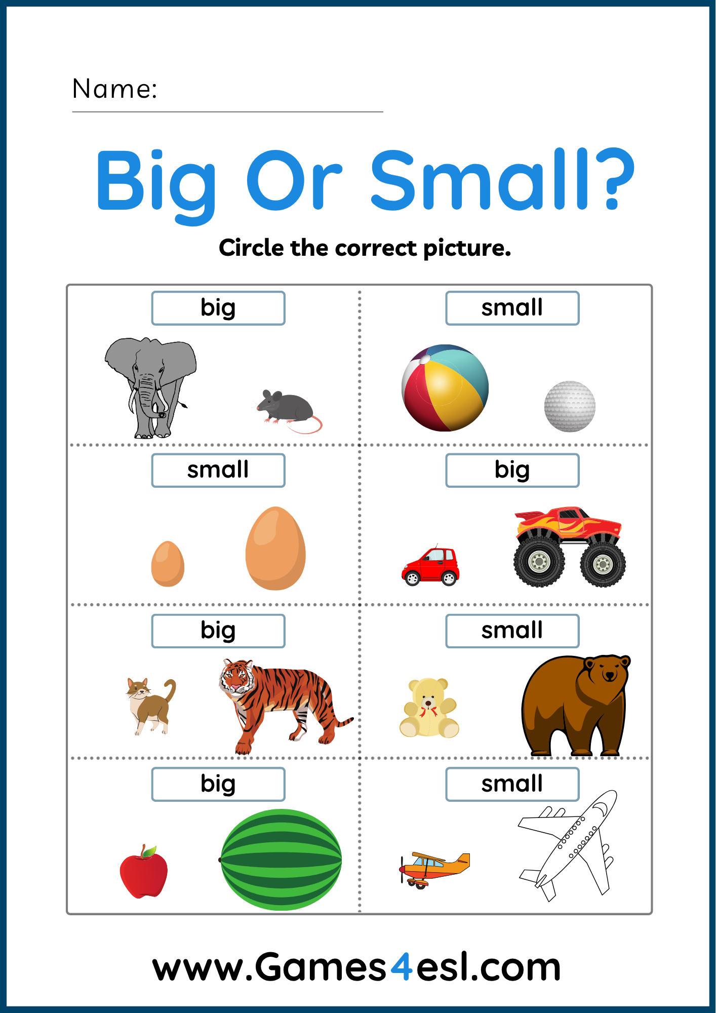 Big And Small Worksheets Games4esl Big And Small Worksheets Games4esl