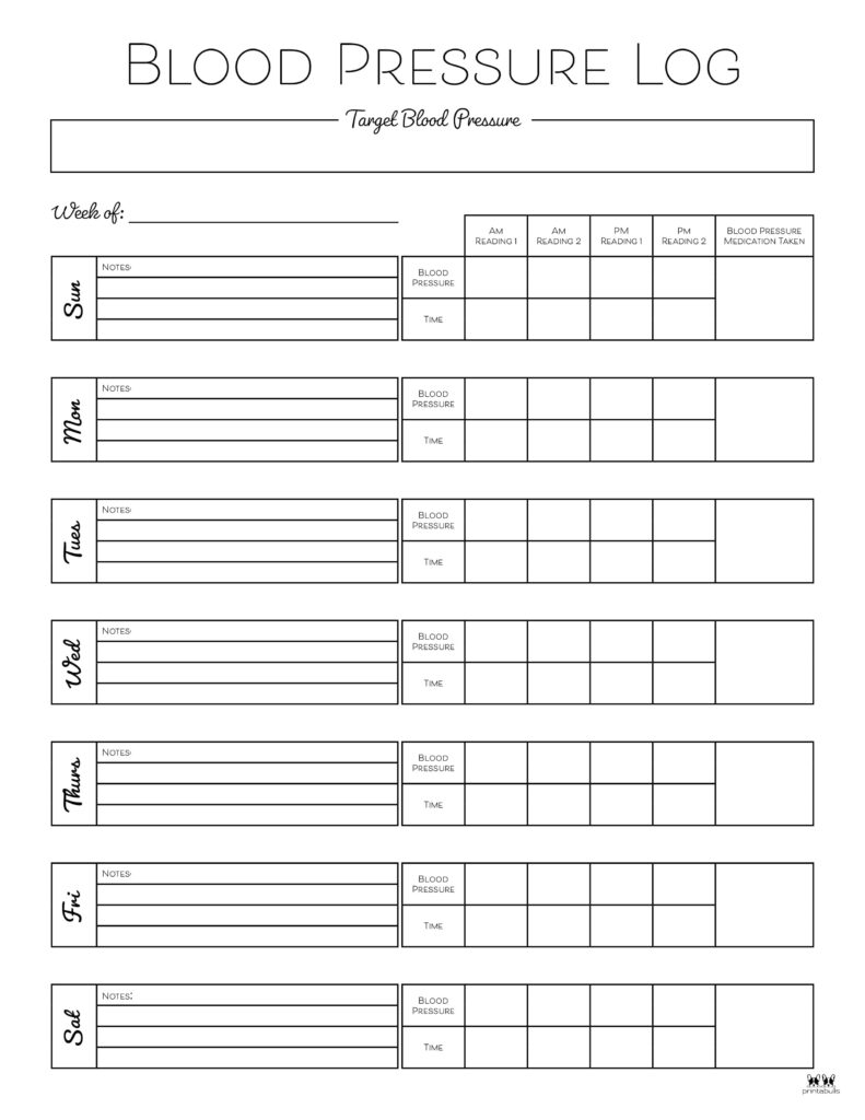 Blood Pressure Logs 32 FREE Printables Printabulls Blood Pressure Logs 32 FREE Printables Printabulls