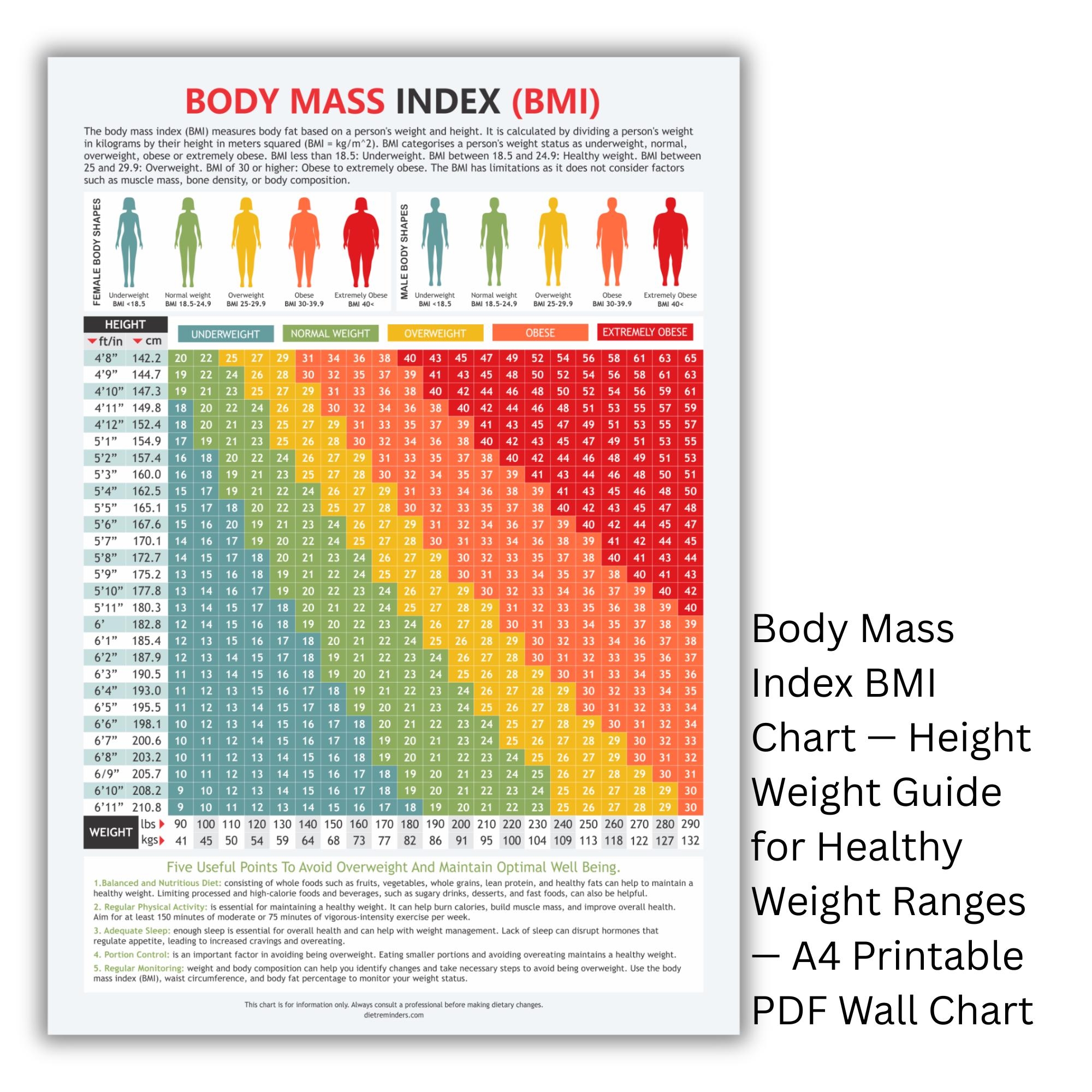 BMI Chart Height Weight Guide Printable A4 PDF Etsy Israel BMI Chart Height Weight Guide Printable A4 PDF Etsy Israel