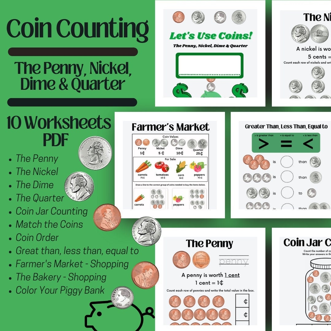 penny dime nickel quarter worksheets