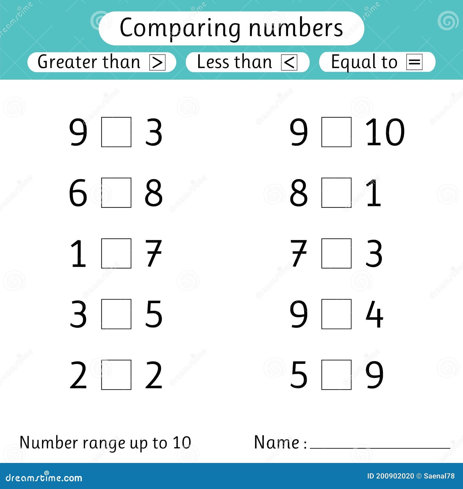 greater than less than equal worksheets