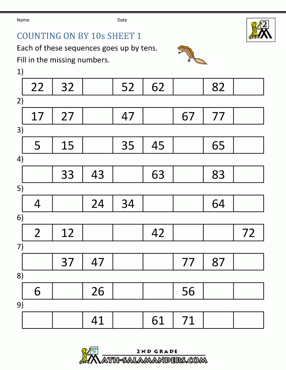 Count By Tens Worksheets