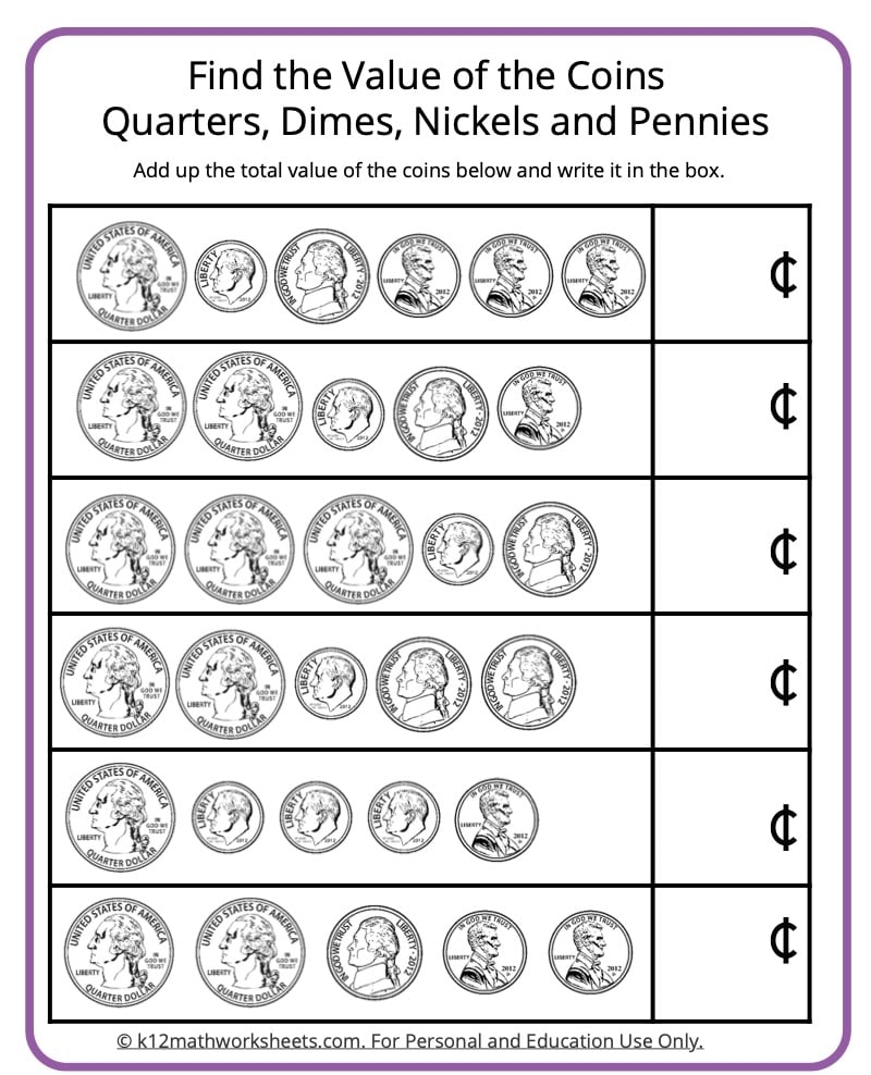 Counting Coins Worksheets