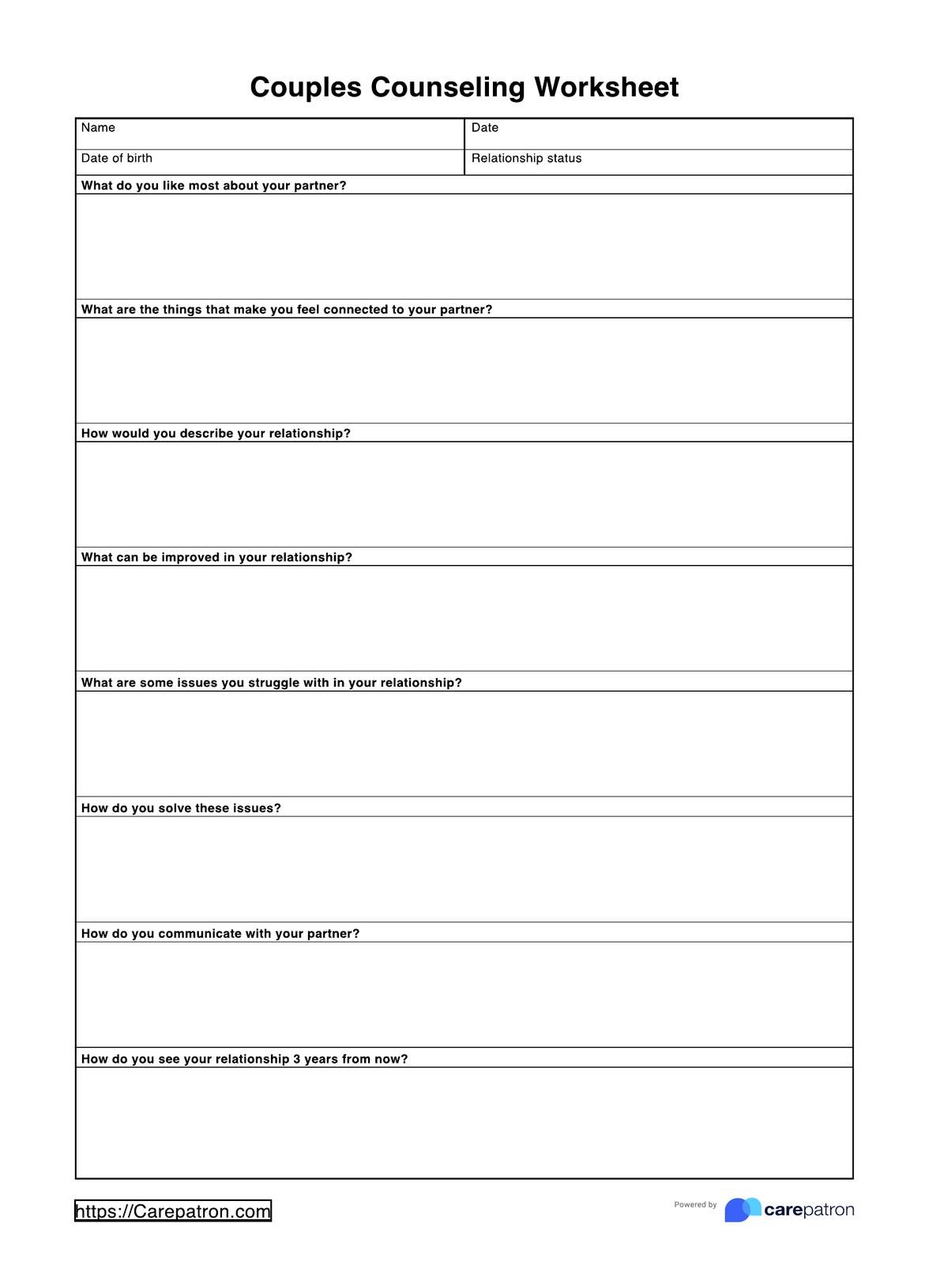 Couples Counseling Worksheets