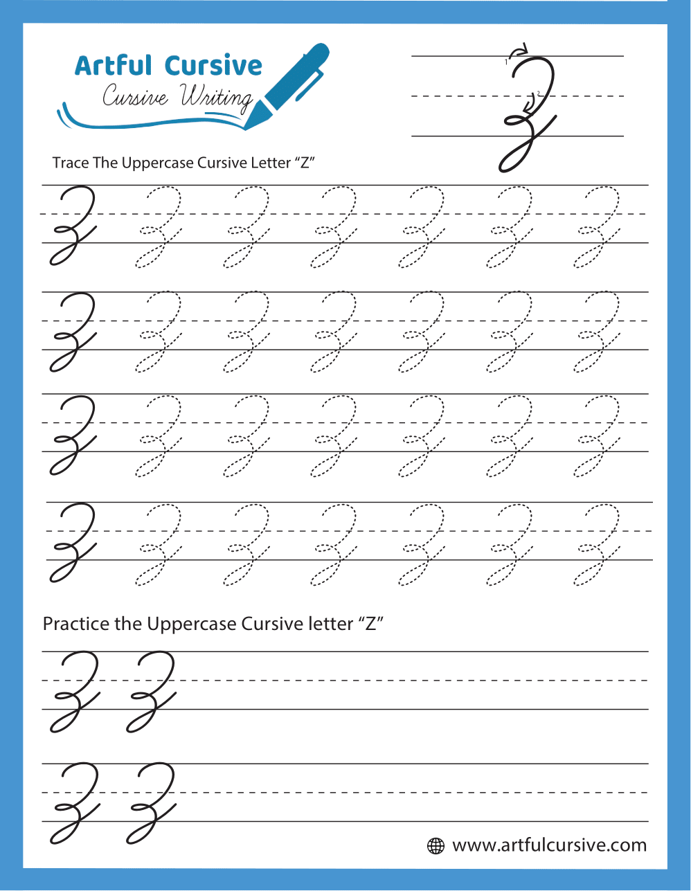 Cursive Alphabet Letter Z Worksheet 