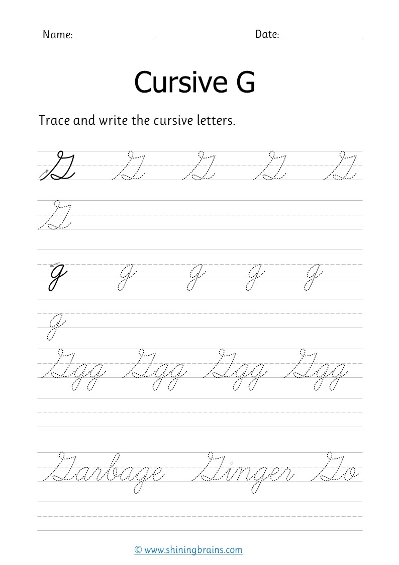 Cursive G Free Cursive Writing Worksheet For Small And Capital G Practice