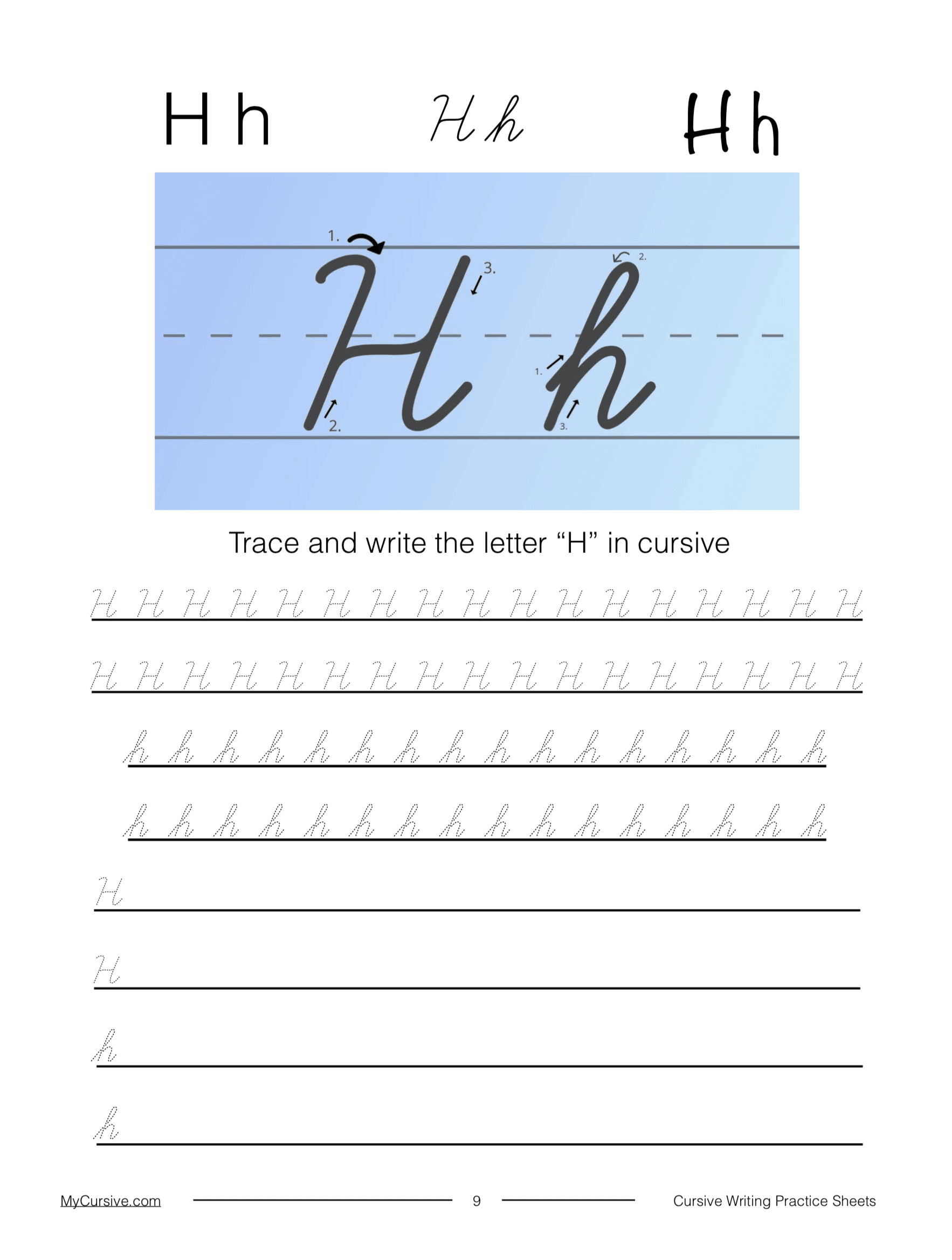 Cursive H Full Tutorial And Worksheet Cursive H Full Tutorial And Worksheet