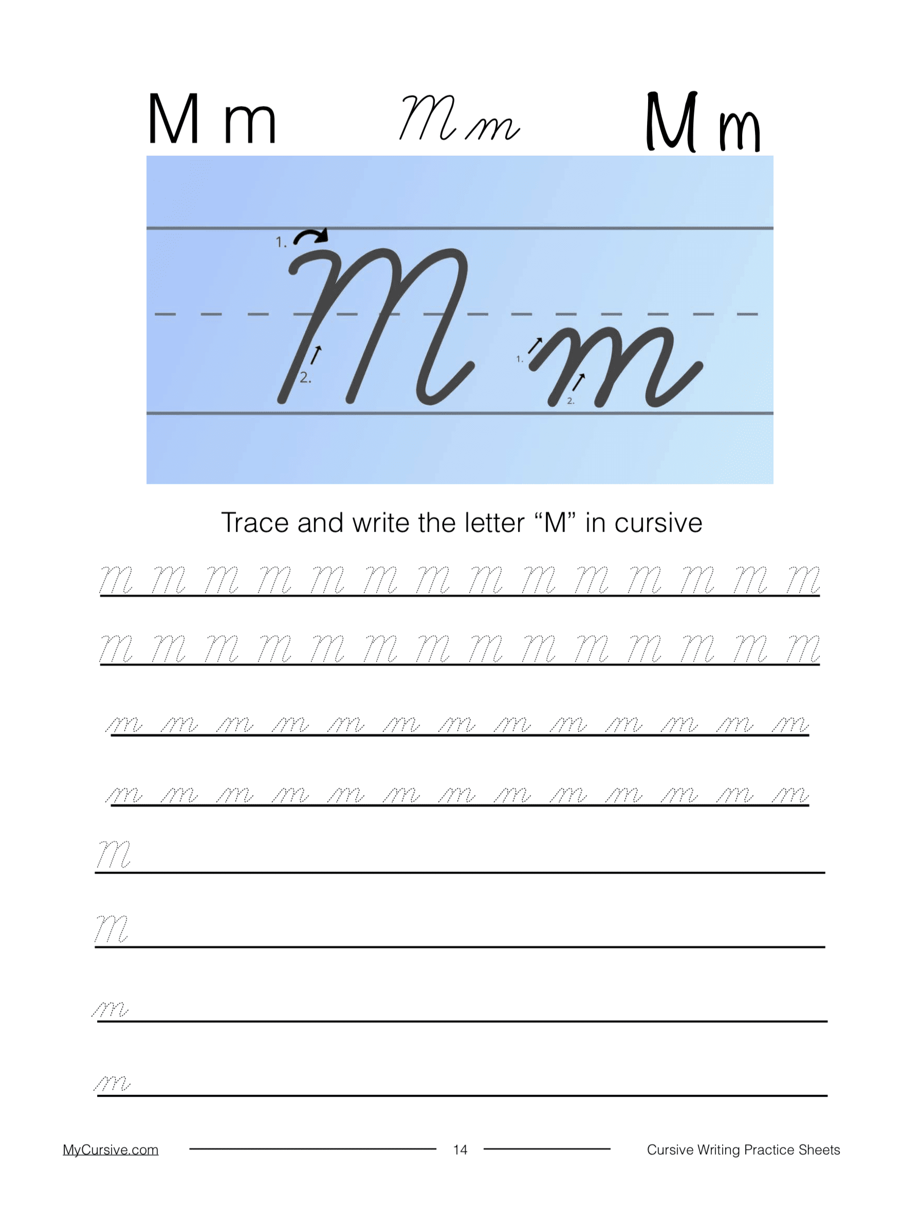 Cursive M Full Tutorial And Worksheet Cursive M Full Tutorial And Worksheet