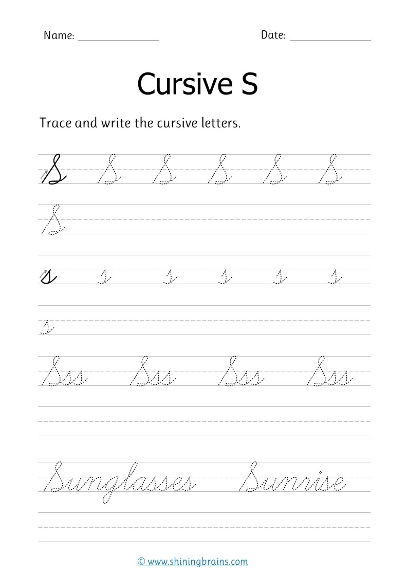 Cursive S Free Cursive Writing Worksheets For Small And Capital S