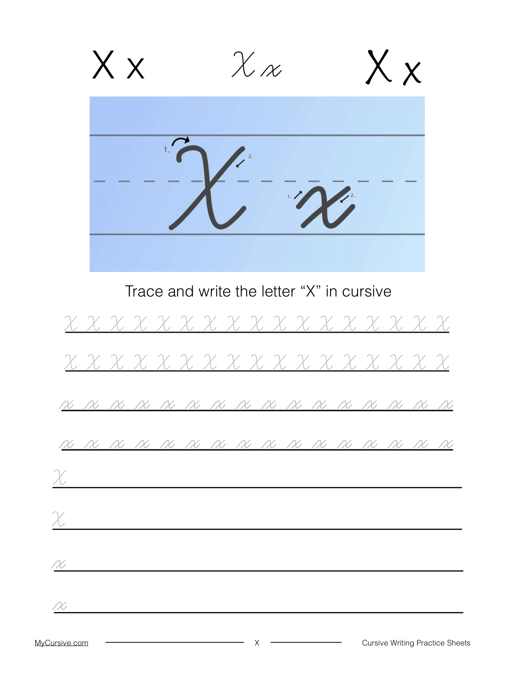 Cursive X Full Tutorial And Worksheet Cursive X Full Tutorial And Worksheet