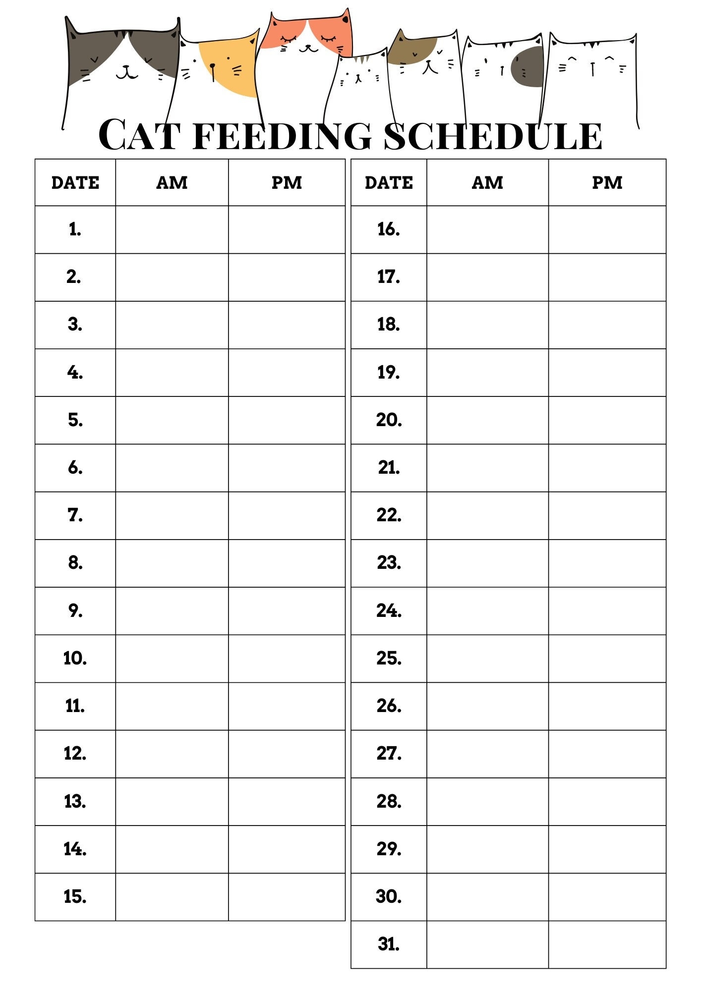 Custom Cat Feeding Schedule Personalized Printable Planner PDF Download Etsy Ireland