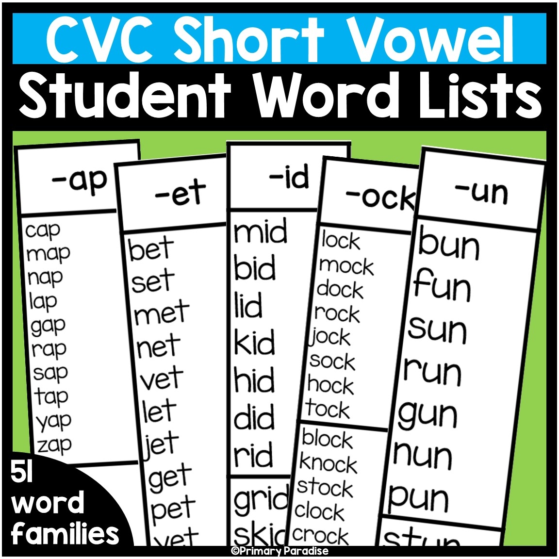short vowel a word families