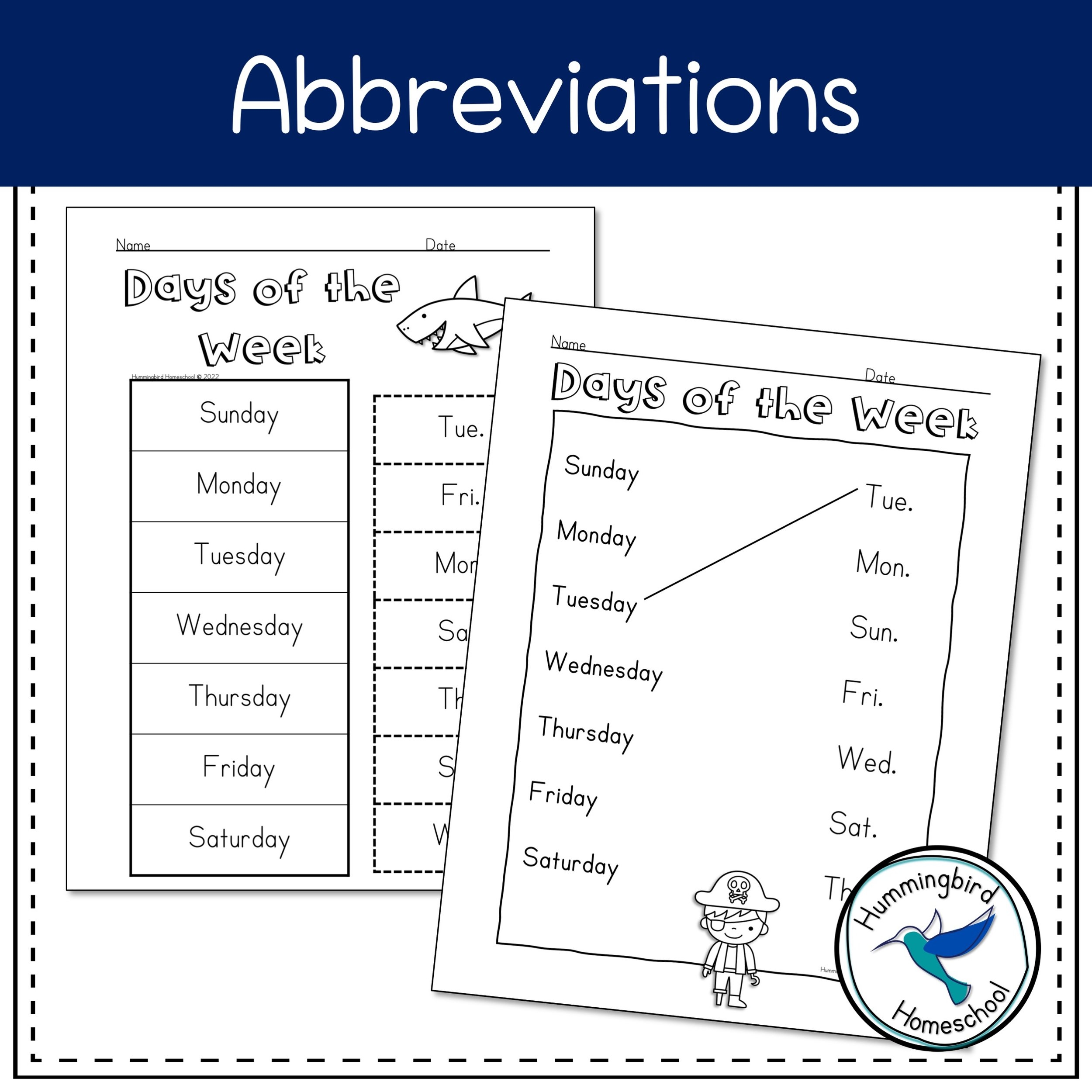 Days Of The Week Printables PDF Teaching Resource Hummingbird Homeschool