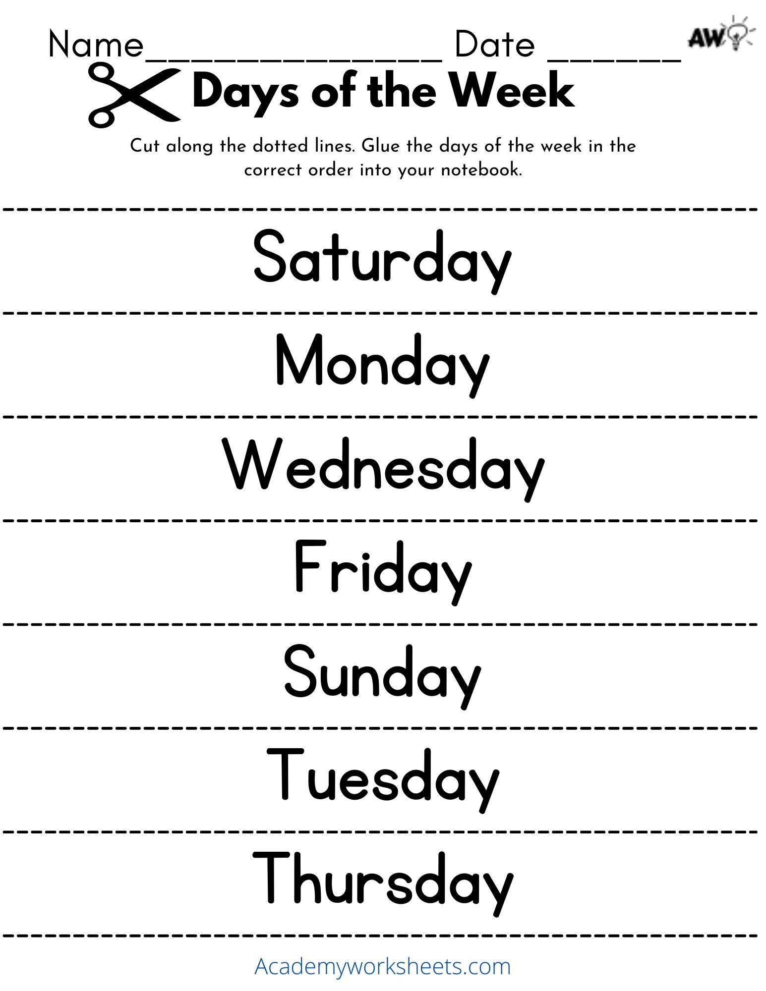 days of the week printables pdf