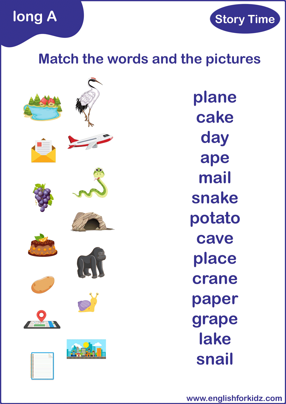 English For Kids Step By Step Long A Sound Worksheets Flashcards Posters Reading Comprehension