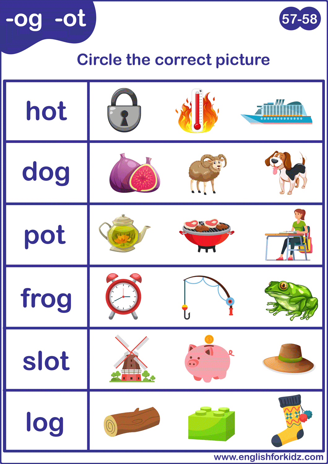 short o words worksheet