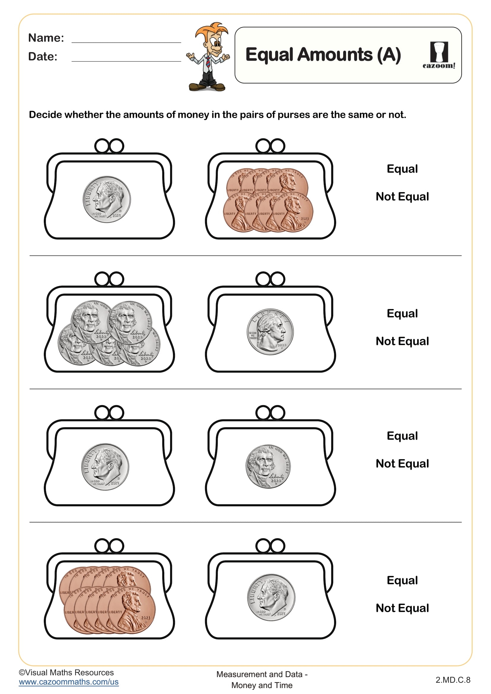 Equal Amounts A Worksheet Fun And Engaging 2nd Grade Measurement And Data Worksheet