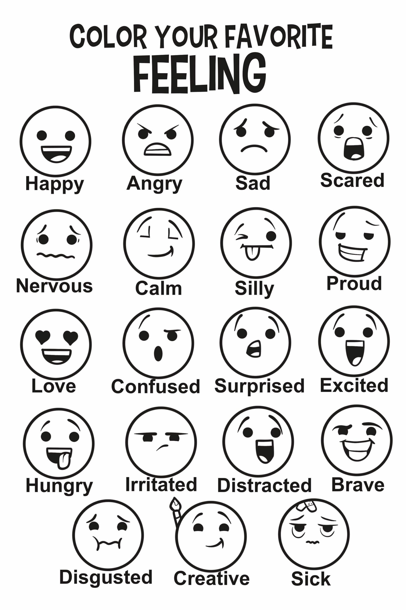 Feelings Chart Children s Mental Health Printable Counseling Activities Etsy Norway