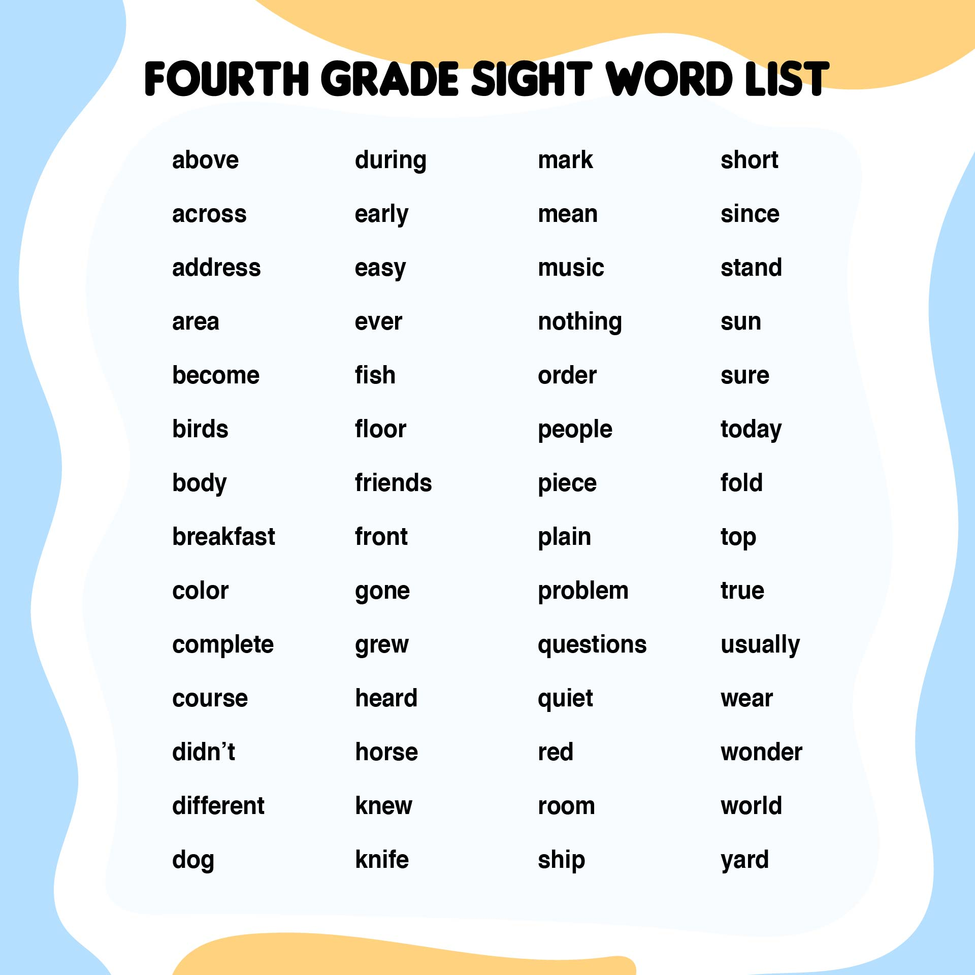 Fourth Grade Sight Words 10 Free PDF Printables Printablee