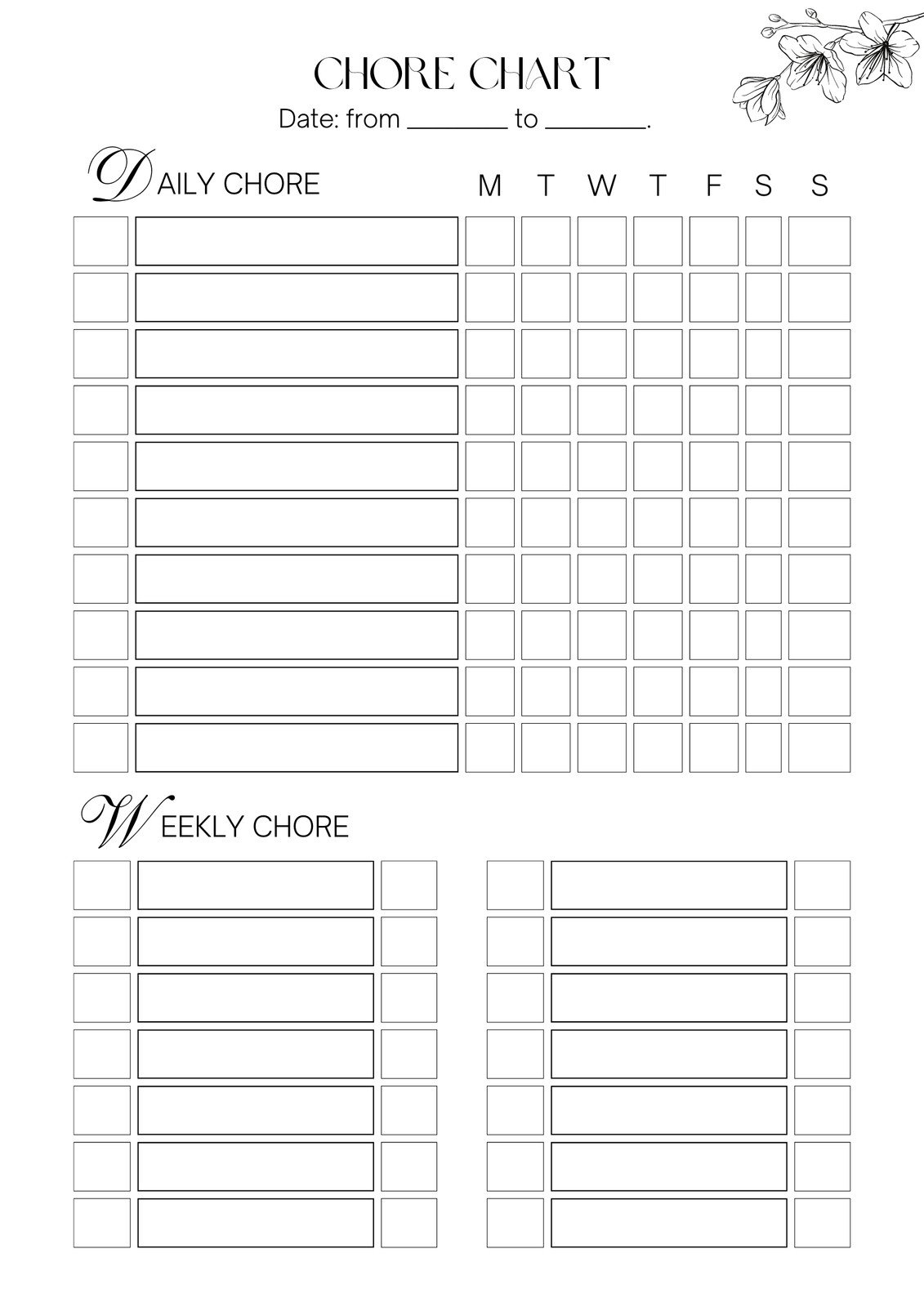 Weekly Printable Chore Chart