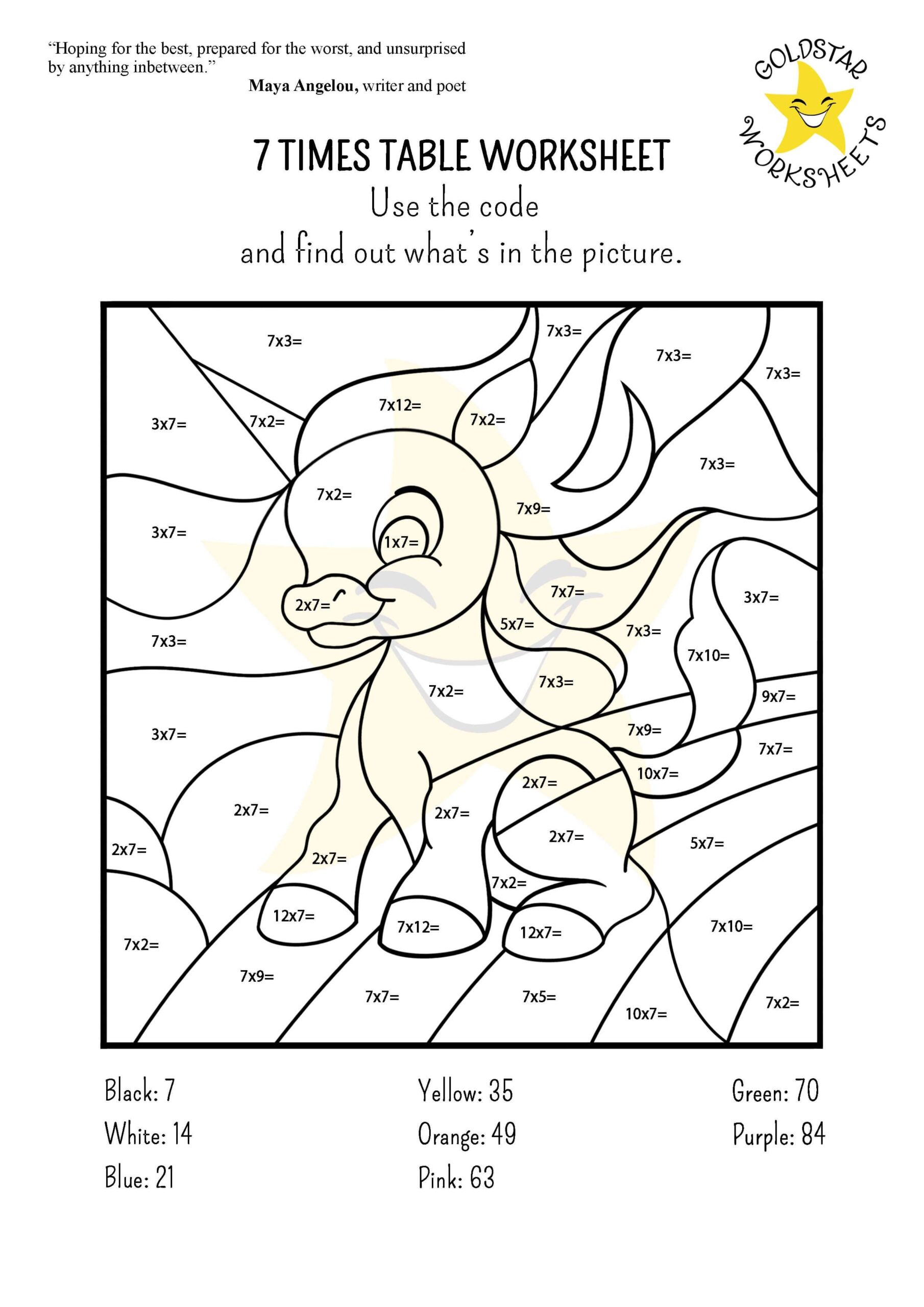 7 times table sheets