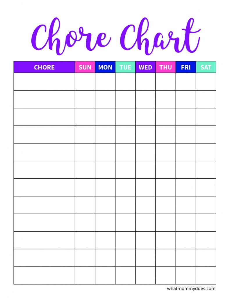 weekly chore chart printable