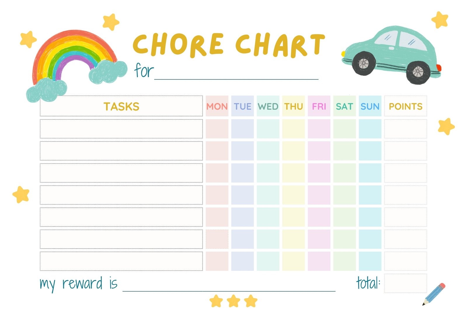 weekly printable chore chart