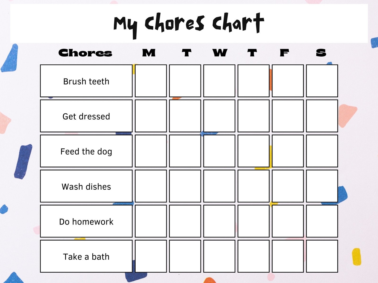 printable chore charts
