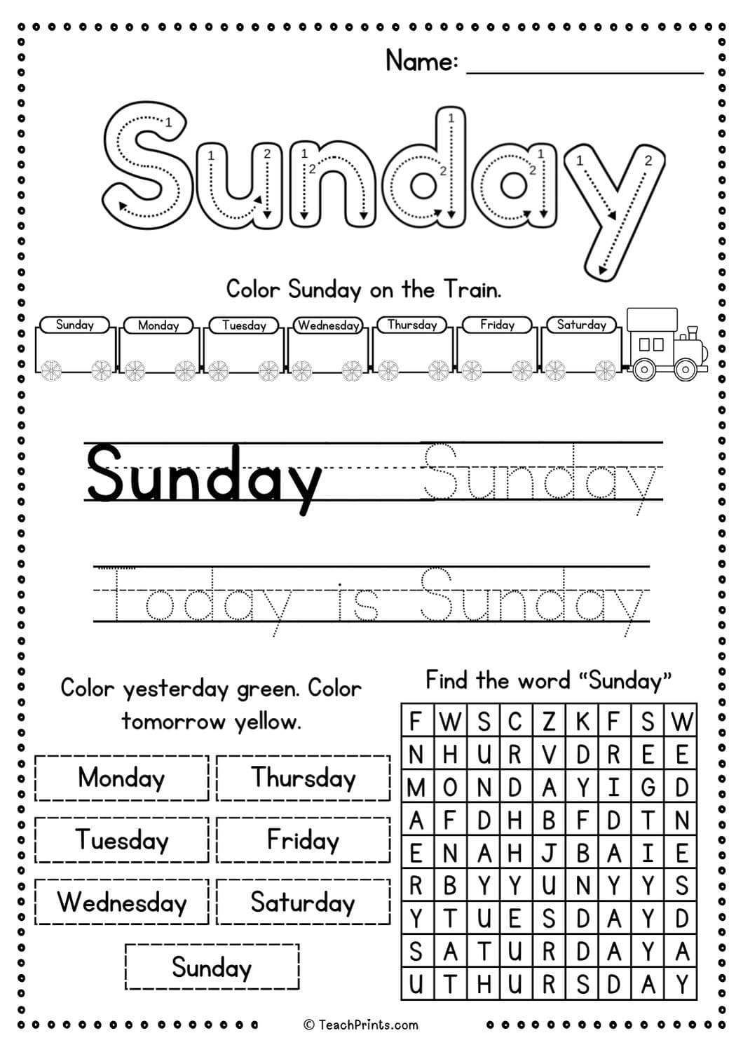 Free Days Of The Week Worksheets Teach Prints