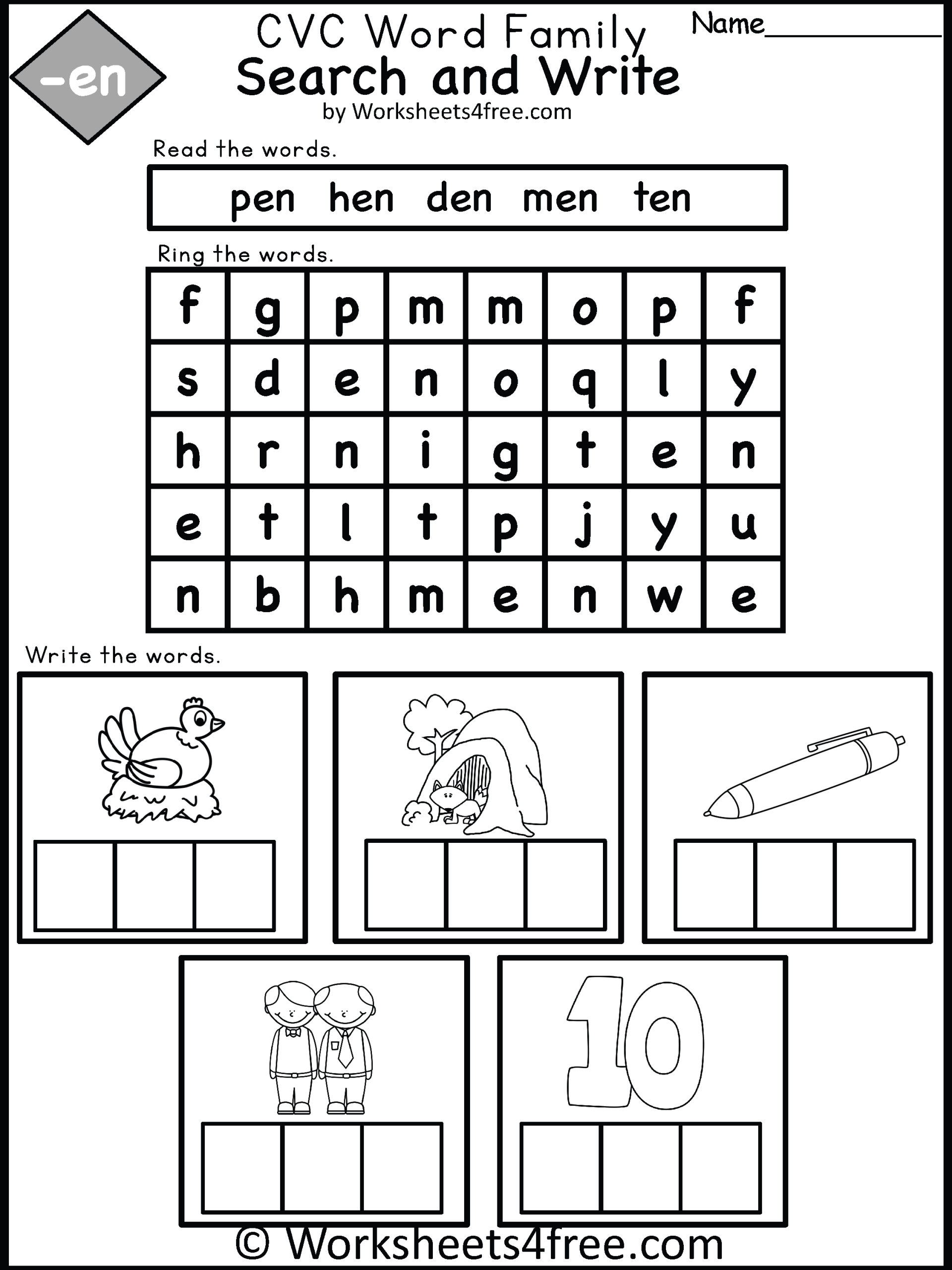Free Phonics CVC Word Family Worksheet en Worksheets4Free