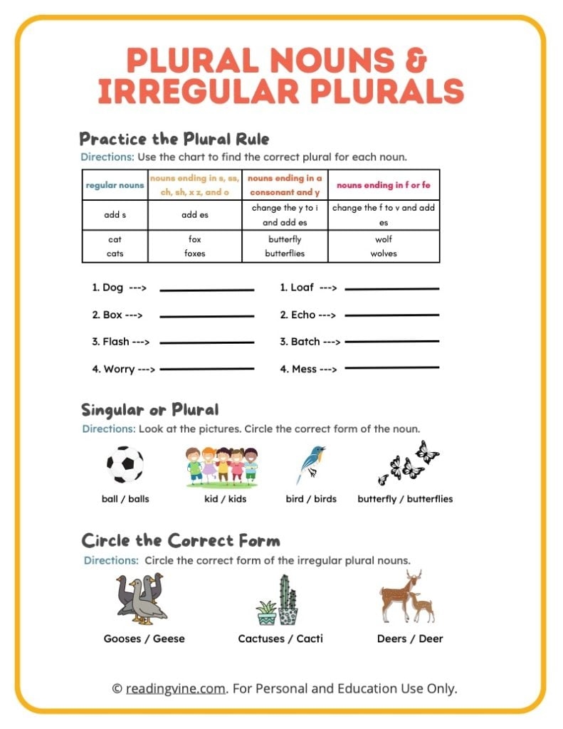 irregular plural nouns worksheets