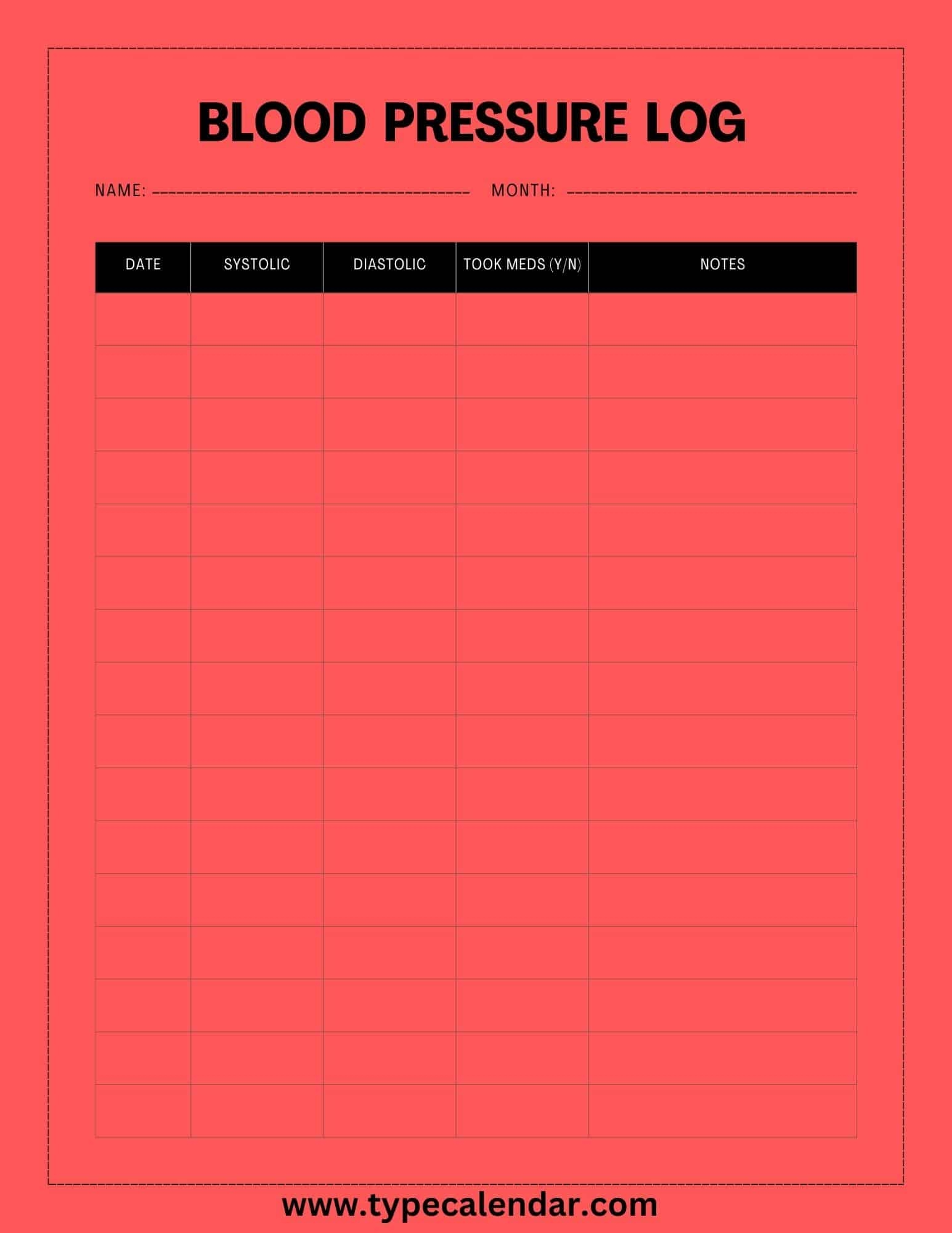 Free Printable Blood Pressure Log Templates PDF Excel Sheet Free Printable Blood Pressure Log Templates PDF Excel Sheet