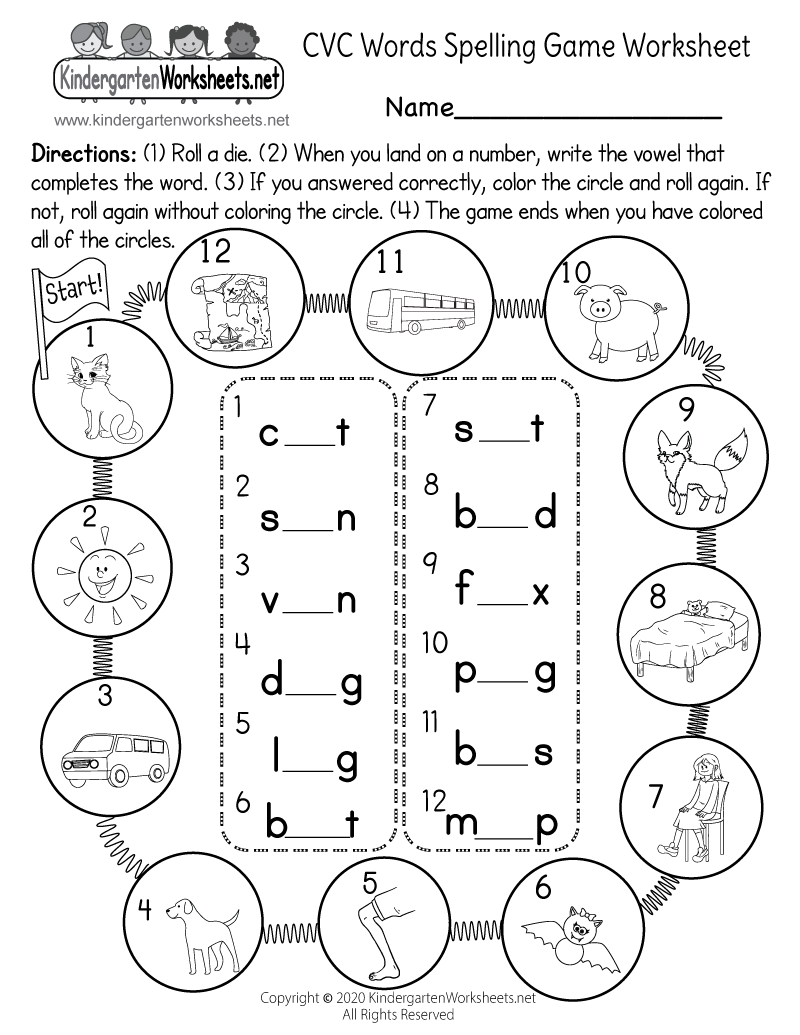 cvc printable worksheets for kindergarten
