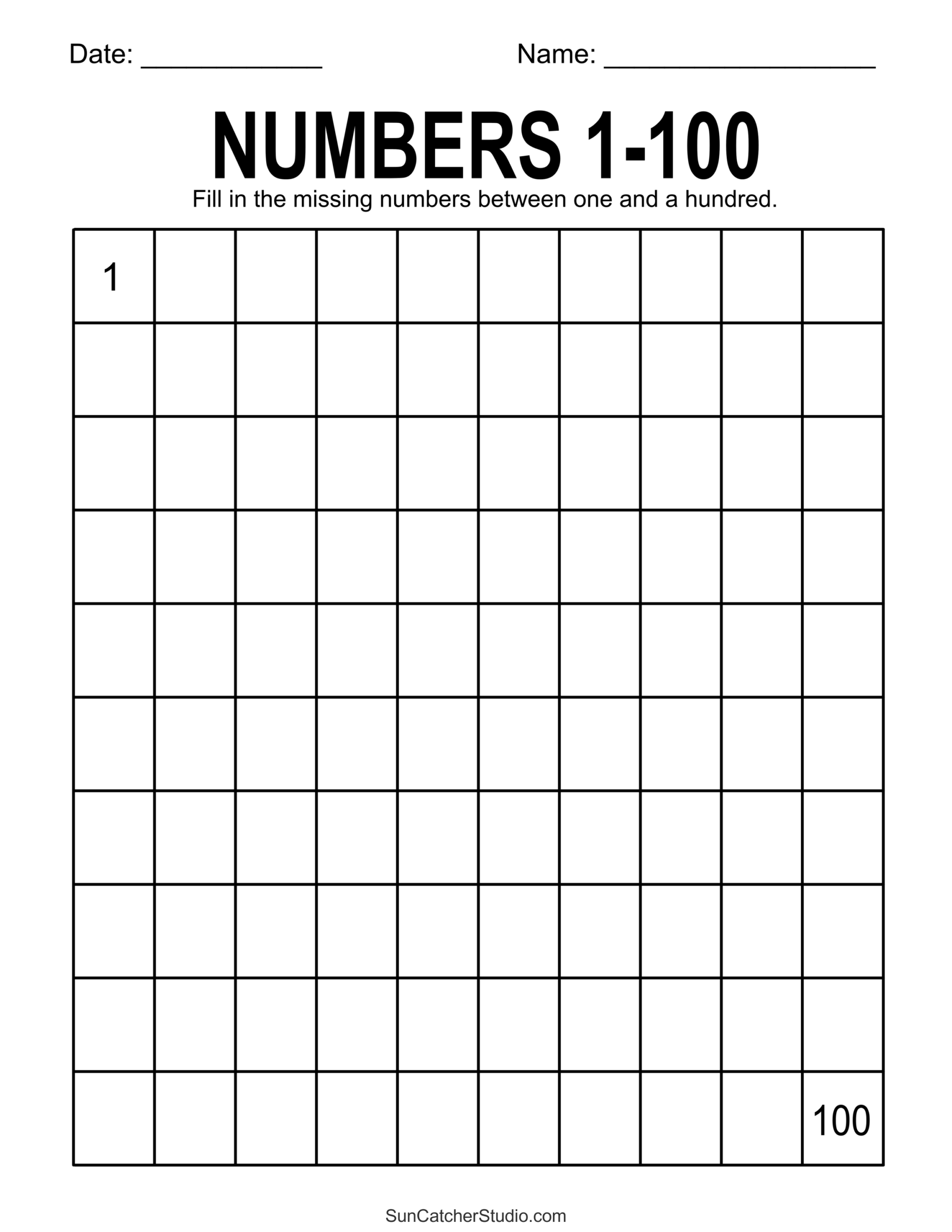 Printable 100 Chart Blank