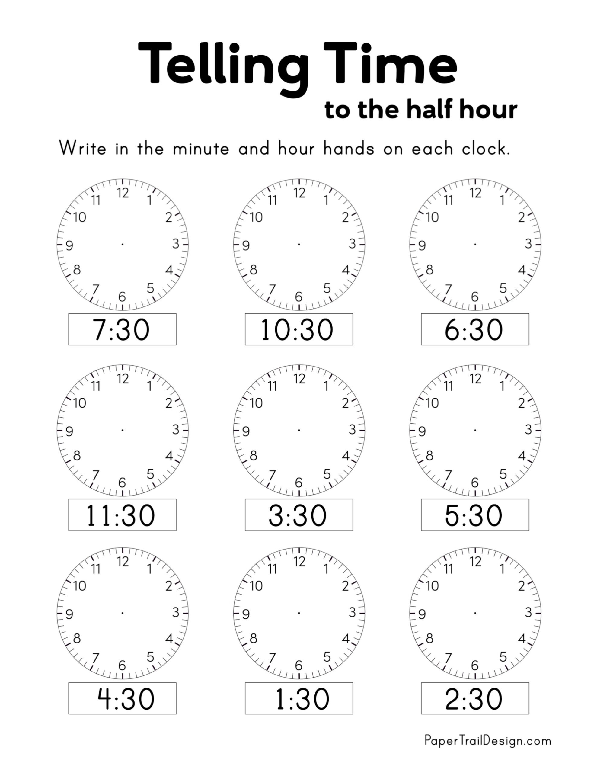 Free Printable Telling Time Worksheets Paper Trail Design