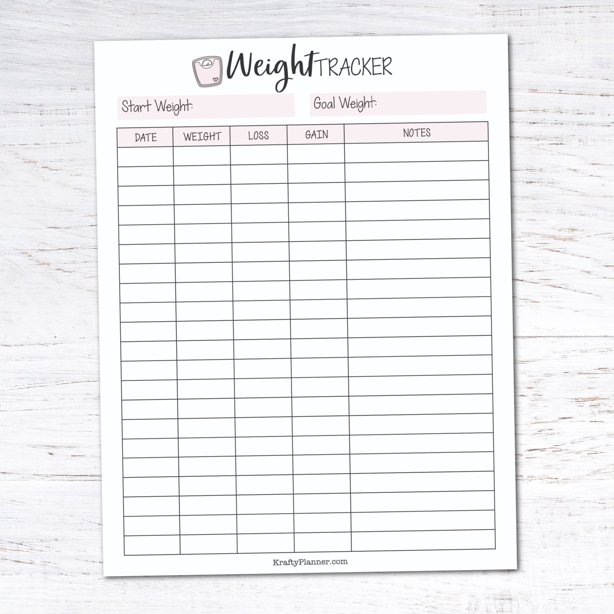 Weight Loss Chart Printable