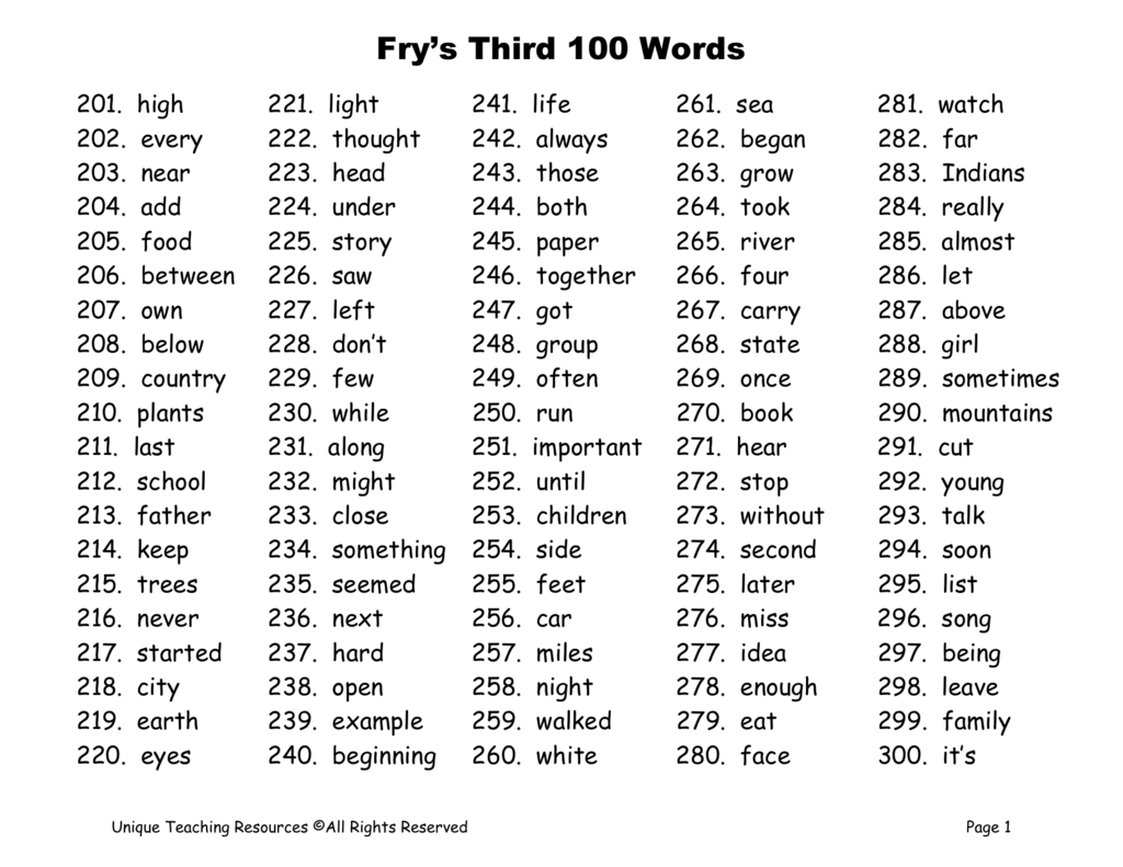 Fry s Third 100 Words Worksheet For Vocabulary Building