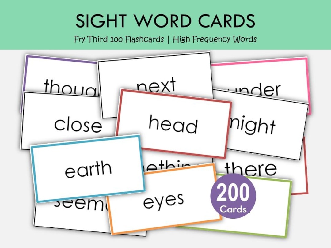 Fry Third 100 Sight Word Flashcards Printable High Frequency Words Literacy Centers Black And White Color Cards Reading Practice Etsy