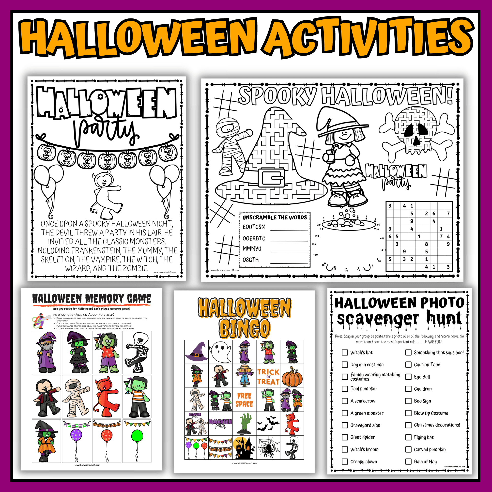Halloween Activity Kit Printable Games Crafts Worksheets