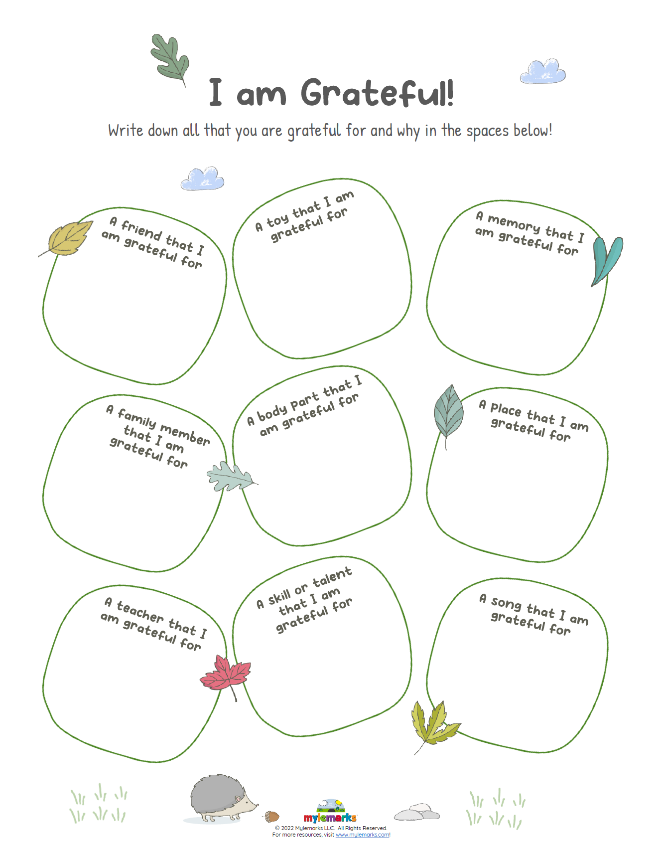 I Am Grateful For Worksheet