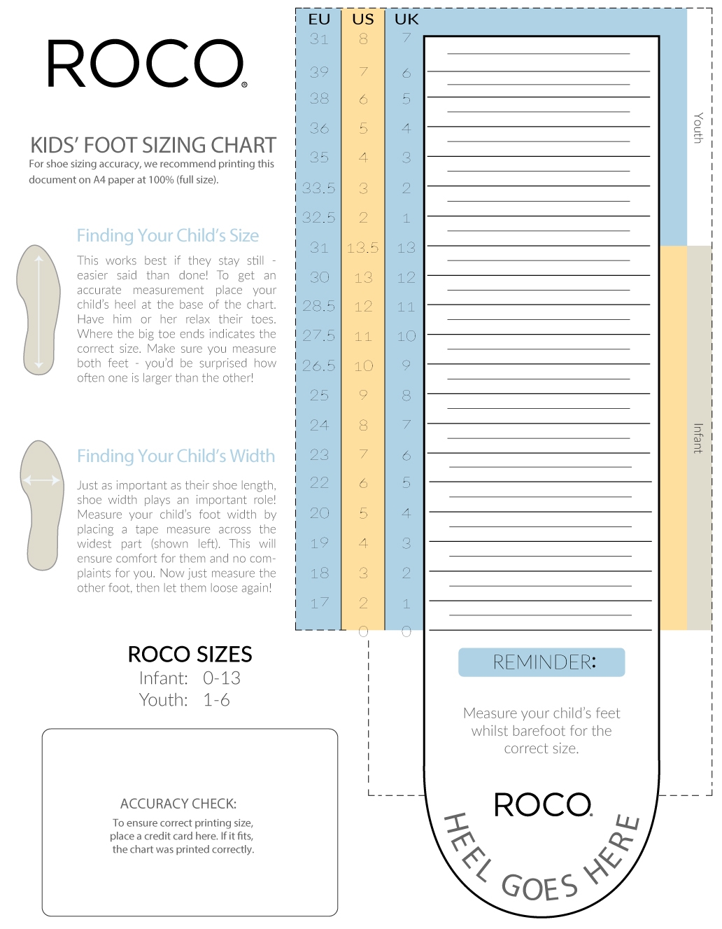 Shoe Size Chart Printable