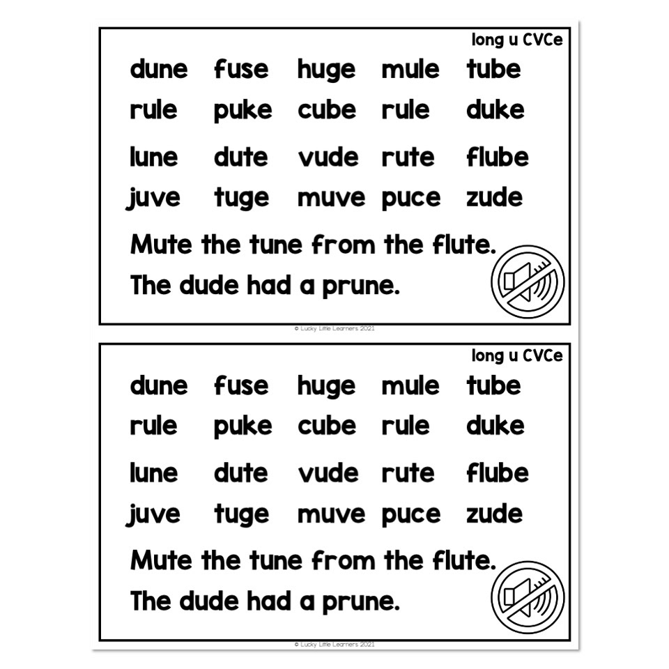 Lucky To Learn Phonics Silent E Long U Word And Sentence List Lucky Little Learners