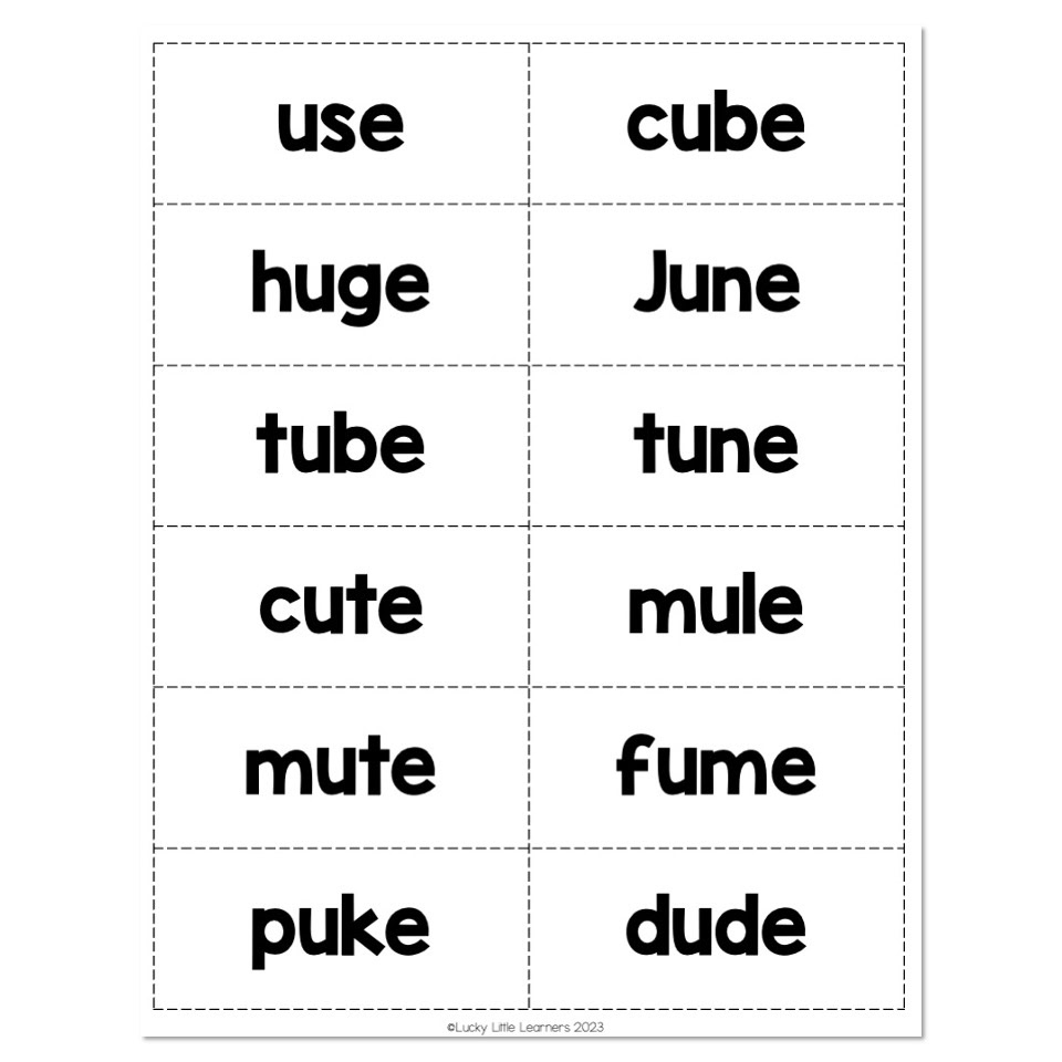 Lucky To Learn Phonics Silent E Long U Word Cards Lucky Little Learners