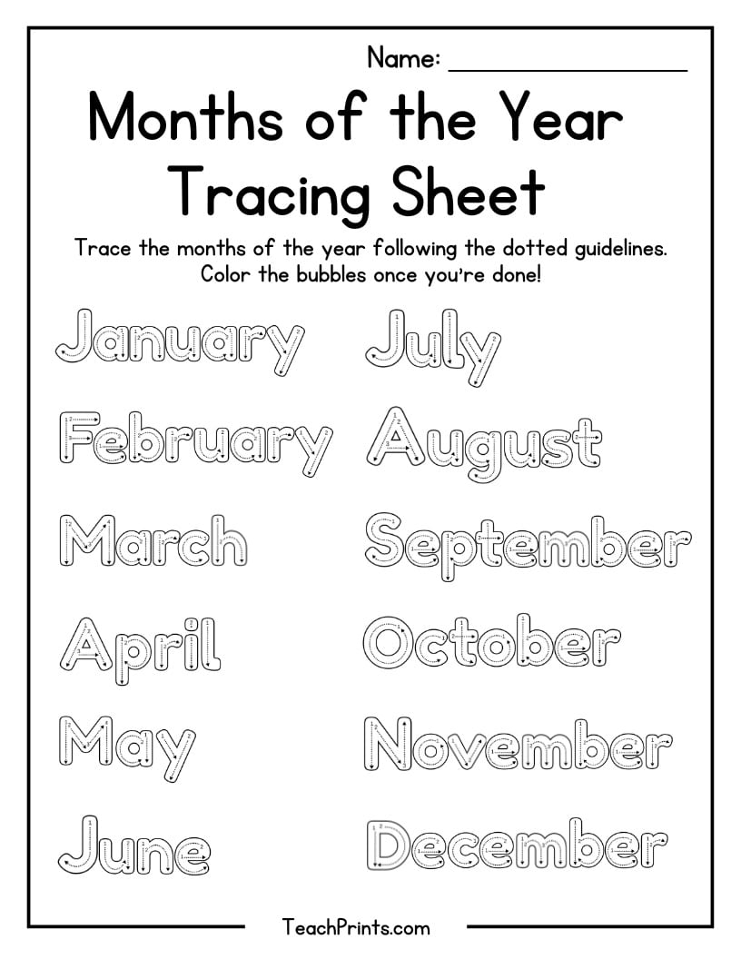 Months Of The Year Worksheets Free PDF Printables Teach Prints