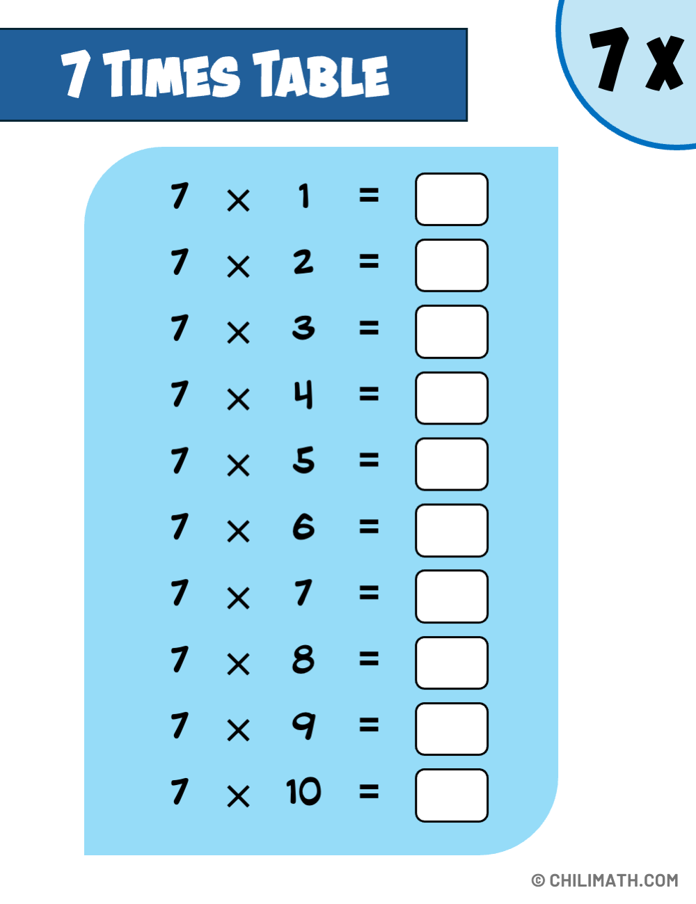 Multiplication Table Of 7 ChiliMath