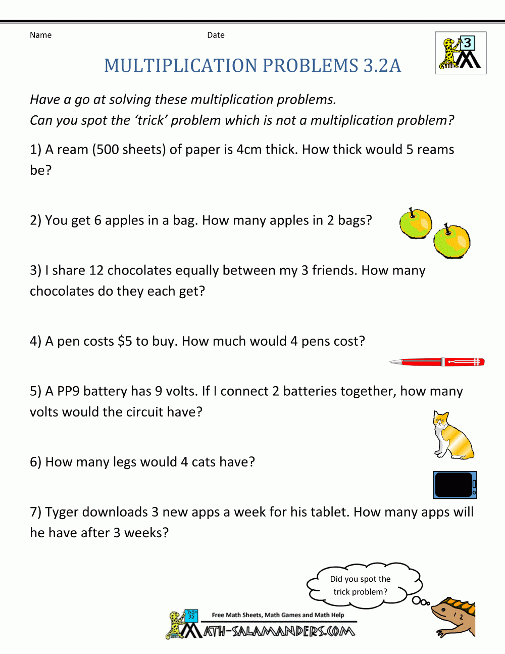 Multiplication Word Problem Worksheets 3rd Grade