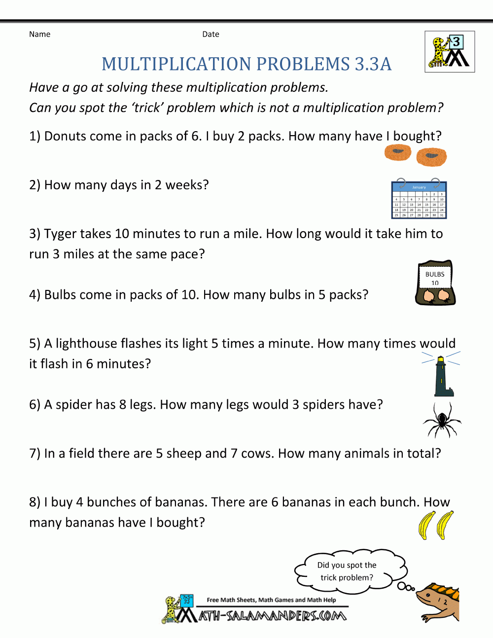 Multiplication Word Problem Worksheets 3rd Grade