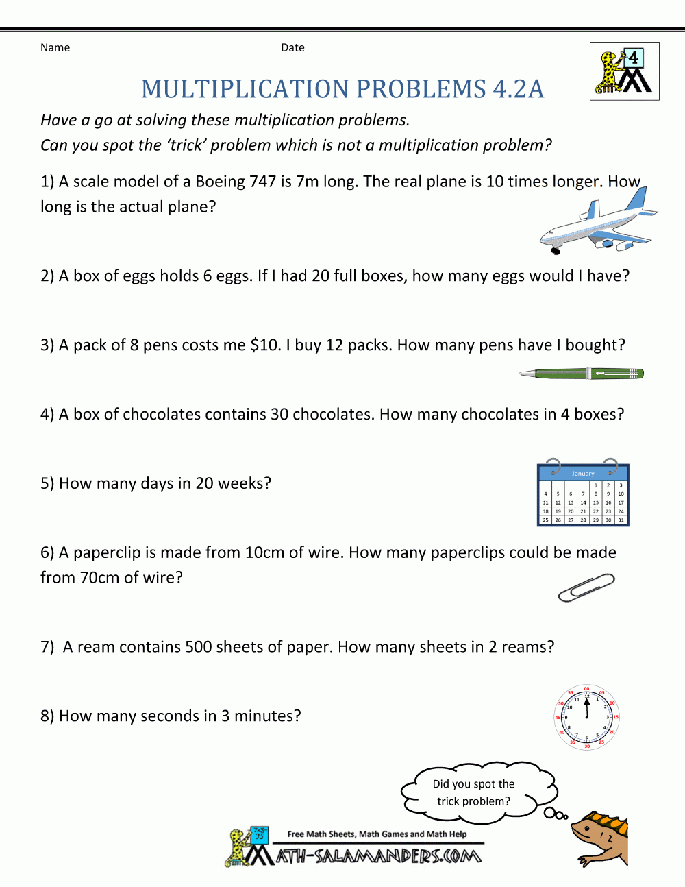 Multiplication Word Problems 4th Grade
