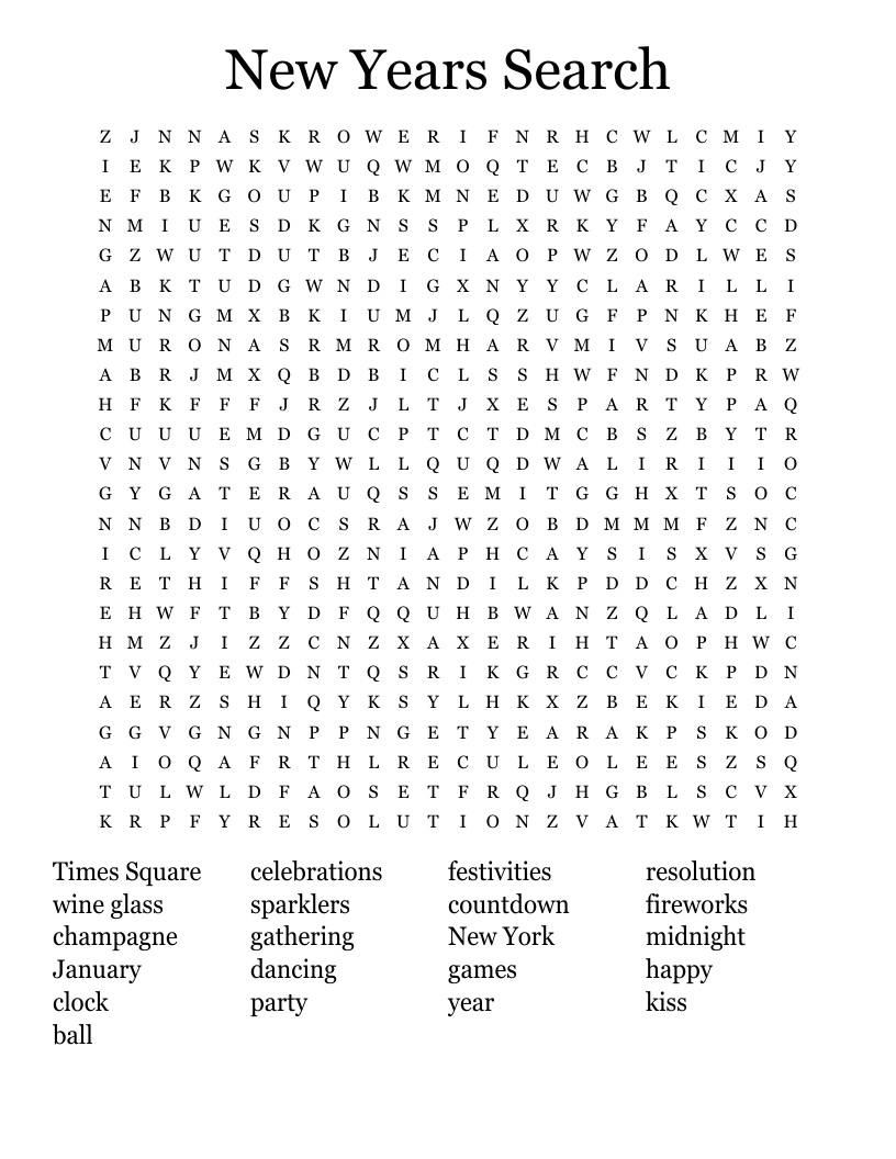 New Years Search Word Search WordMint